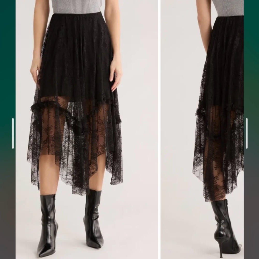 Allsaints Josie Asymmetric Lace Skirt in Black - Picture 4 of 13